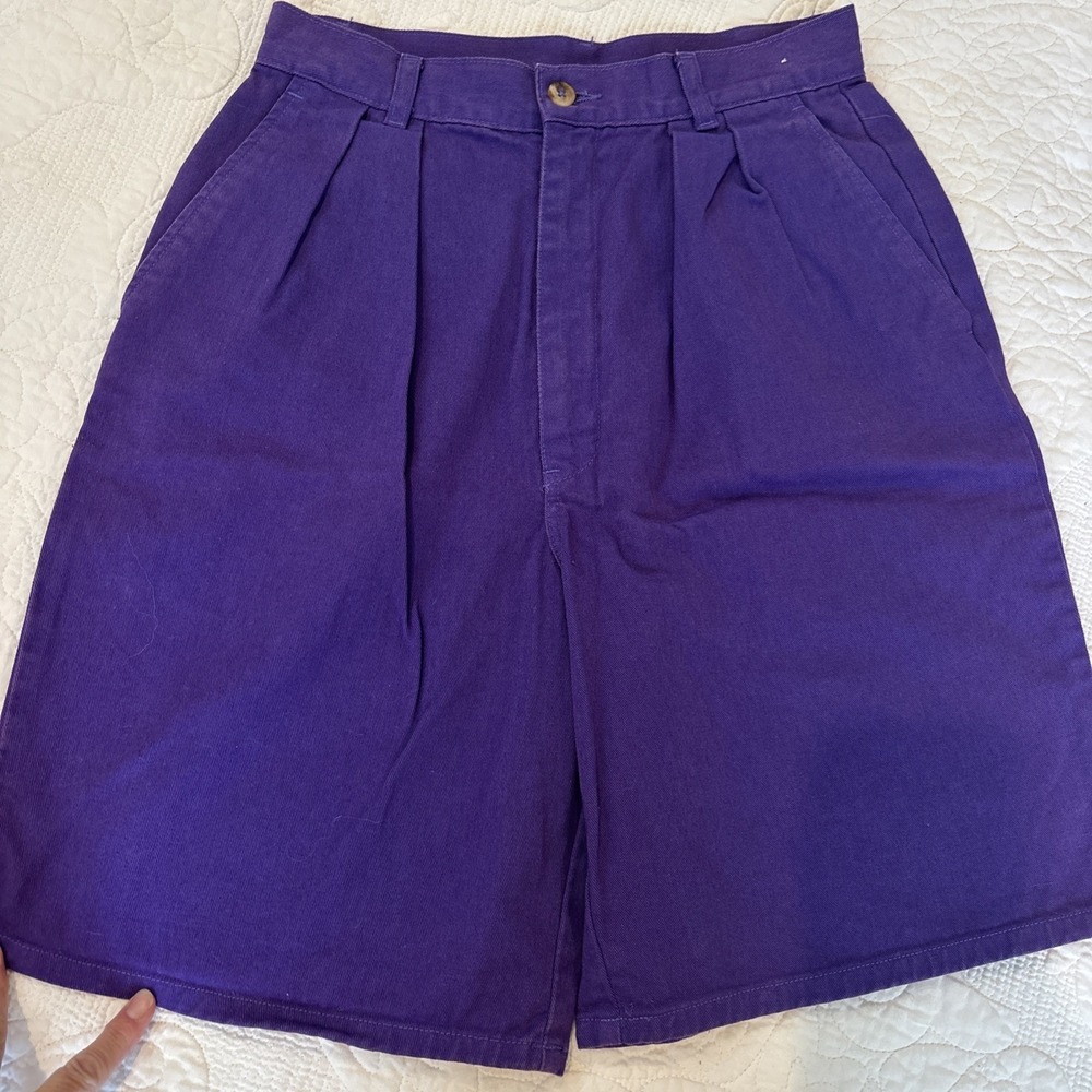 VTG 1990s Duck Head Shorts Pleated Front Purple Yellow Tag Women SZ 11 28" Waist